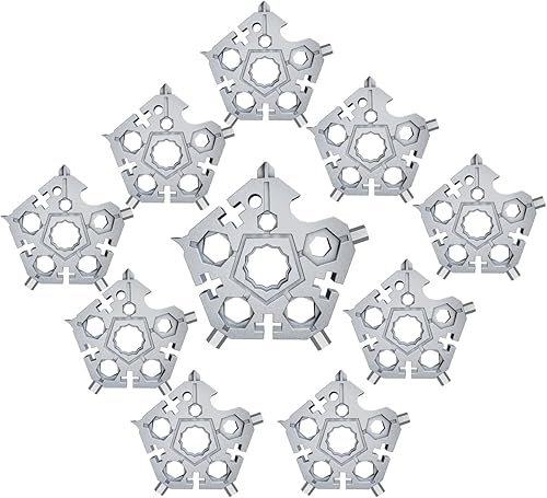 Paquete de 10 destornilladores multiherramienta de copo de nieve 23 en 1 de acero al carbono, 18 en 1 para múltiples herramientas de nieve (plateado)
