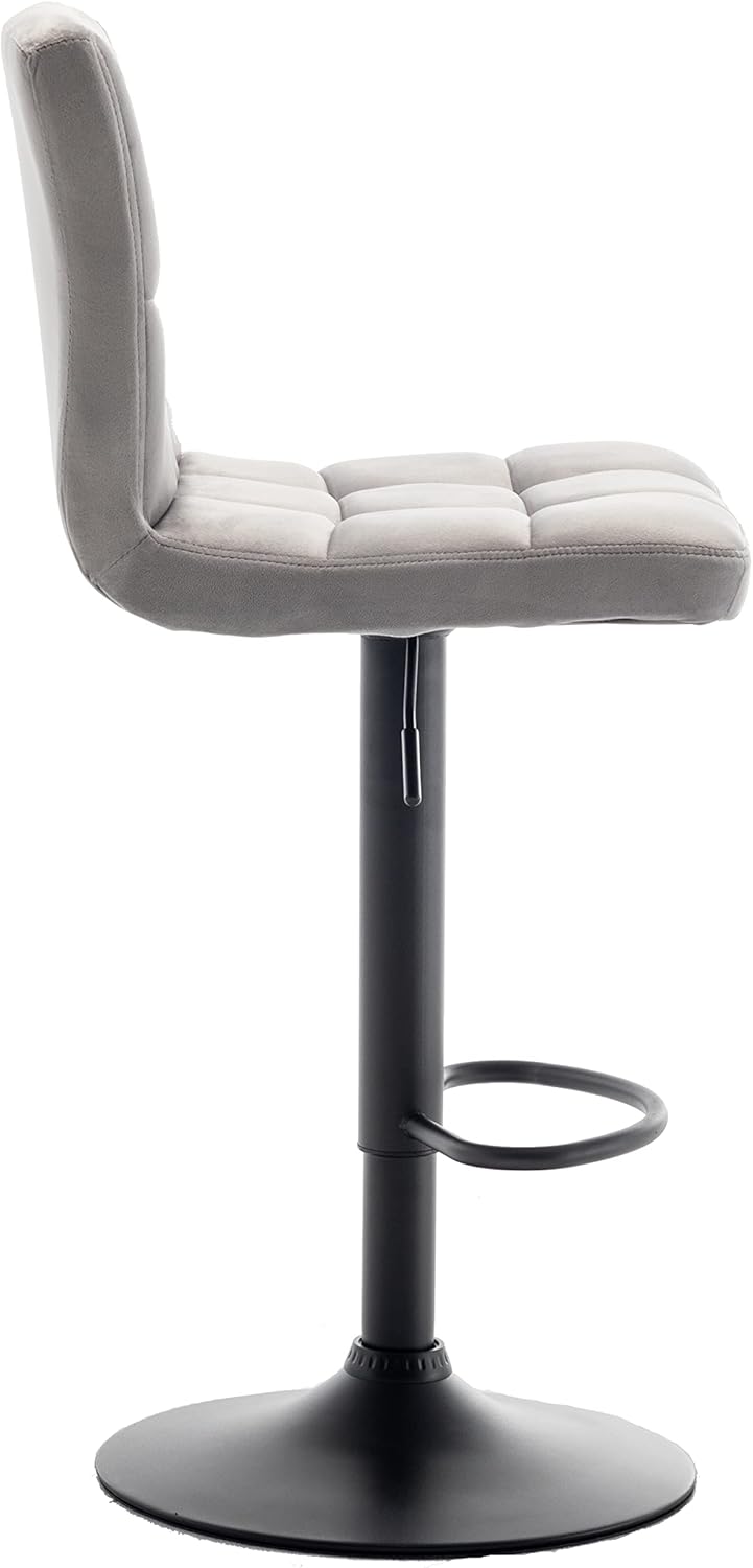 BTEXPERT Set of 2, Counter Height Barstools High Back Adjustable Modern Bar Chairs Metal upholstered Swivel Grey Velvet Dining Barstool Chair Two Pcs, Tall Kitchen Island Stool