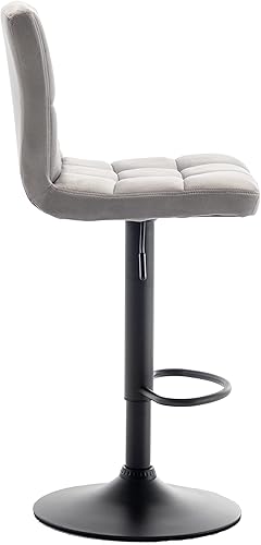 Miniatura 7 de BTEXPERT Juego de 2, taburetes de bar de altura de mostrador, sillas de bar modernas ajustables tapizadas de metal, giratorias, de terciopelo gris,