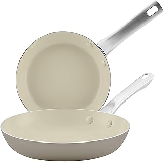 Vibrance Ceramic Nonstick Frying Pans/Skillet Set with Stainless Steel Handle, Dishwasher Safe, 8 Inch and 10 Inch Open Skillets - Silver