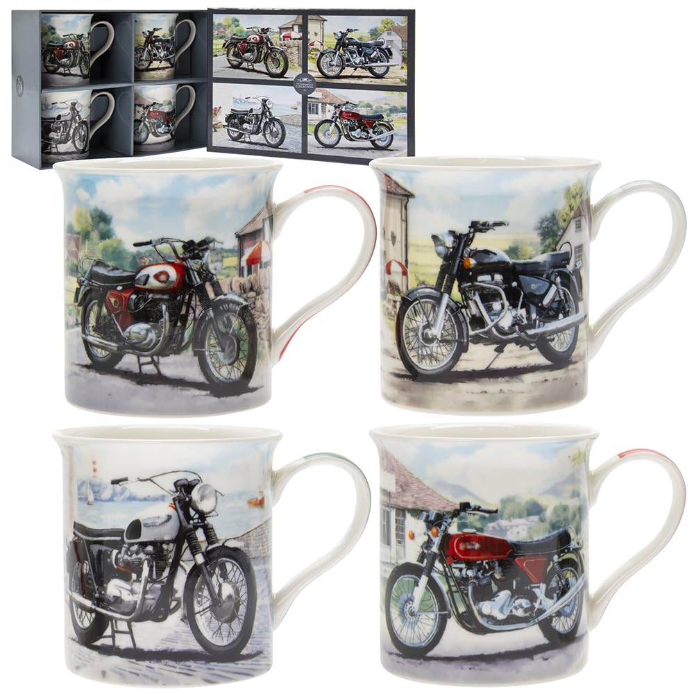 Lesser & Pavey - Set di 4 tazze da caffè in ceramica per la casa o il lavoro, grandi tazze per bevande calde, tazze da tè e caffè, design britannico