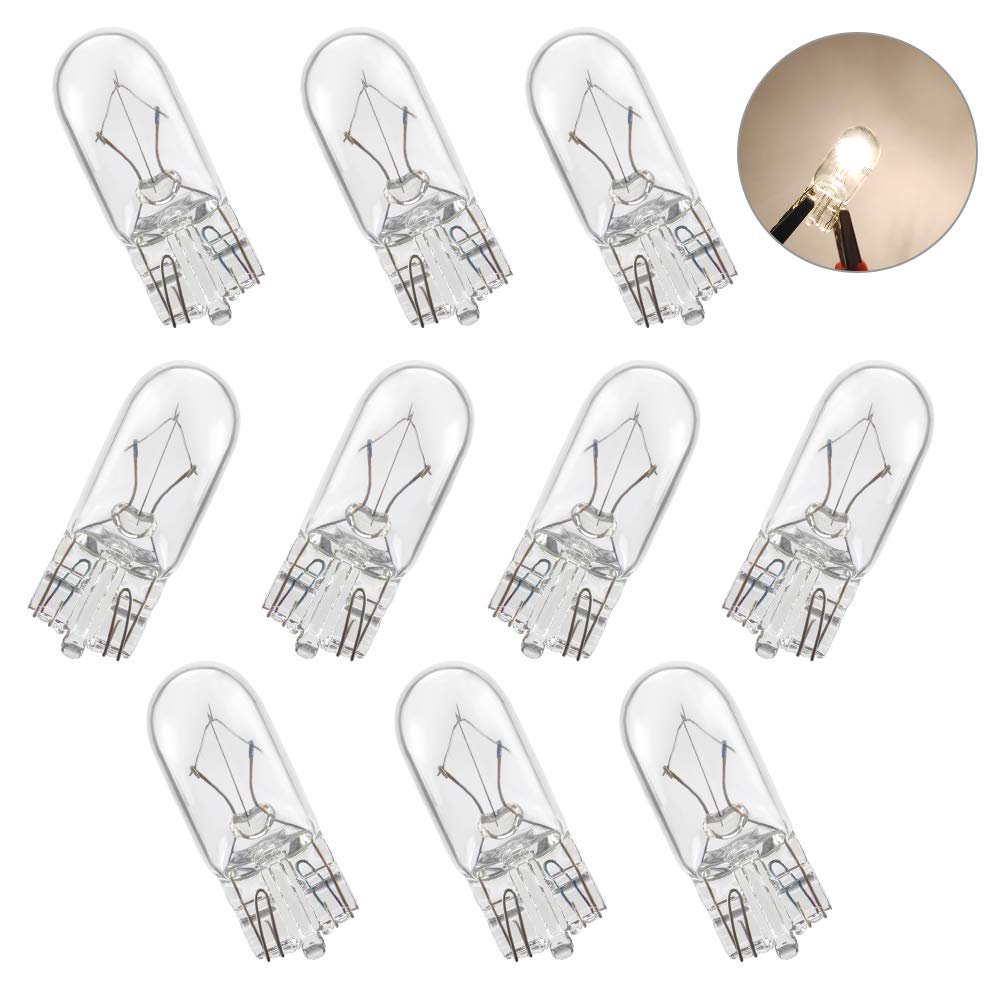 Teguangmei 10 X T10 W5W Halogen Bulb Xenon Gas Car Warm White Lamp 194 168 501 Wedge Daytime Running Light DRL Side Marker Door Light Tail Brake Reverse Bulb Fog Light Dashboard Lamp Bright DC 12V 5W