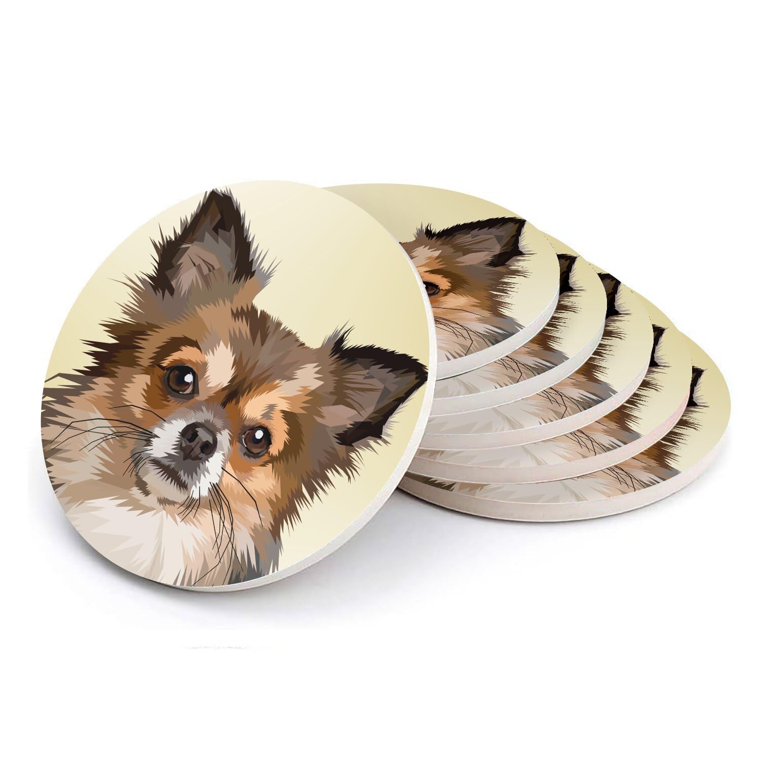 Sous-verre Chihuahua en céramique : lot de 6 dessous de verre ronds pour table basse