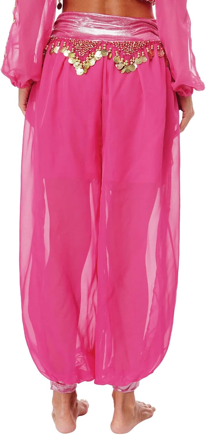 ranrann Women's Belly Dance Harem Pants Chiffon Shiny Beads Tassel Trousers Arabic Performance Bloomers Pants