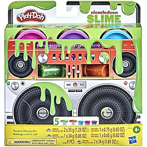 Play-Doh Nickelodeon Slime Rockin' Mix-ins Kit for Kids 4 Years and Up with 5 Colors and 3 Mix-in Bead Varieties, Non-Toxic