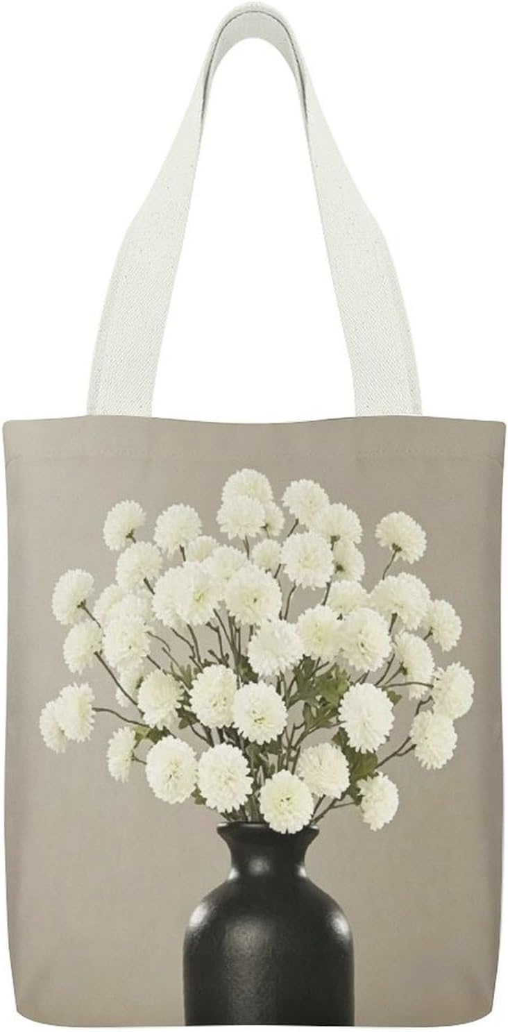 White Chrysanthemums Canvas Tote Bag Shoulder Bag Handbag