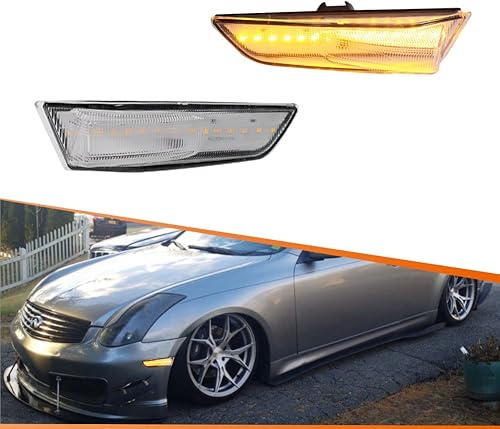 ADIIL Luces de marcador laterales LED ámbar de lente transparente compatibles con Infiniti G35 Coupe Skyline 2003-2007 parachoques delantero