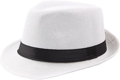 JNKET Casual Men Panama Hat Fedoras Hat Jazz Cap Beach Sun Hat (White)