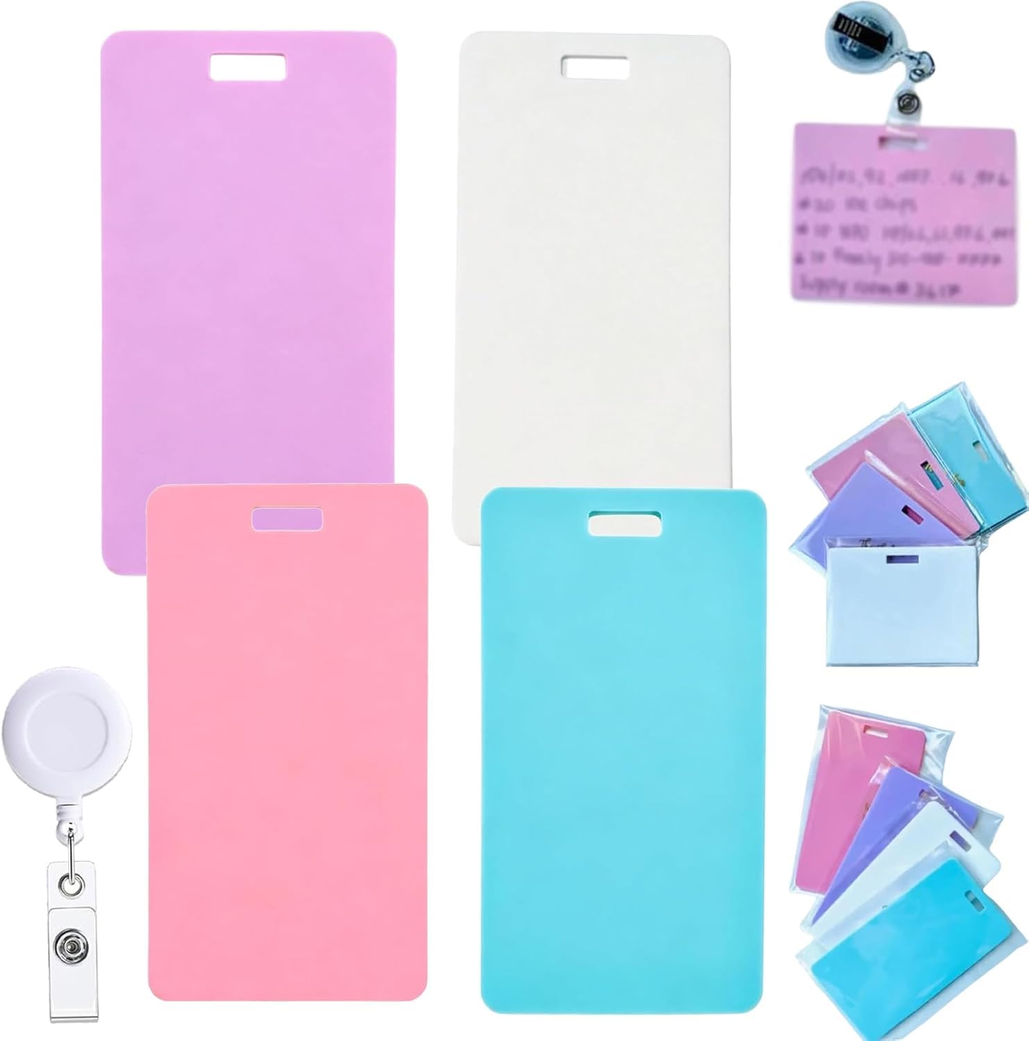 Erasable Badge Note 4 Packs, Mini Reusable Silicone Badge Whiteboard with Clip, Horizontal Pocket Sized Notepad for ID Cards, Vertical Smooth Dry Erase Memo No Residue (Colorful, Horizontal)
