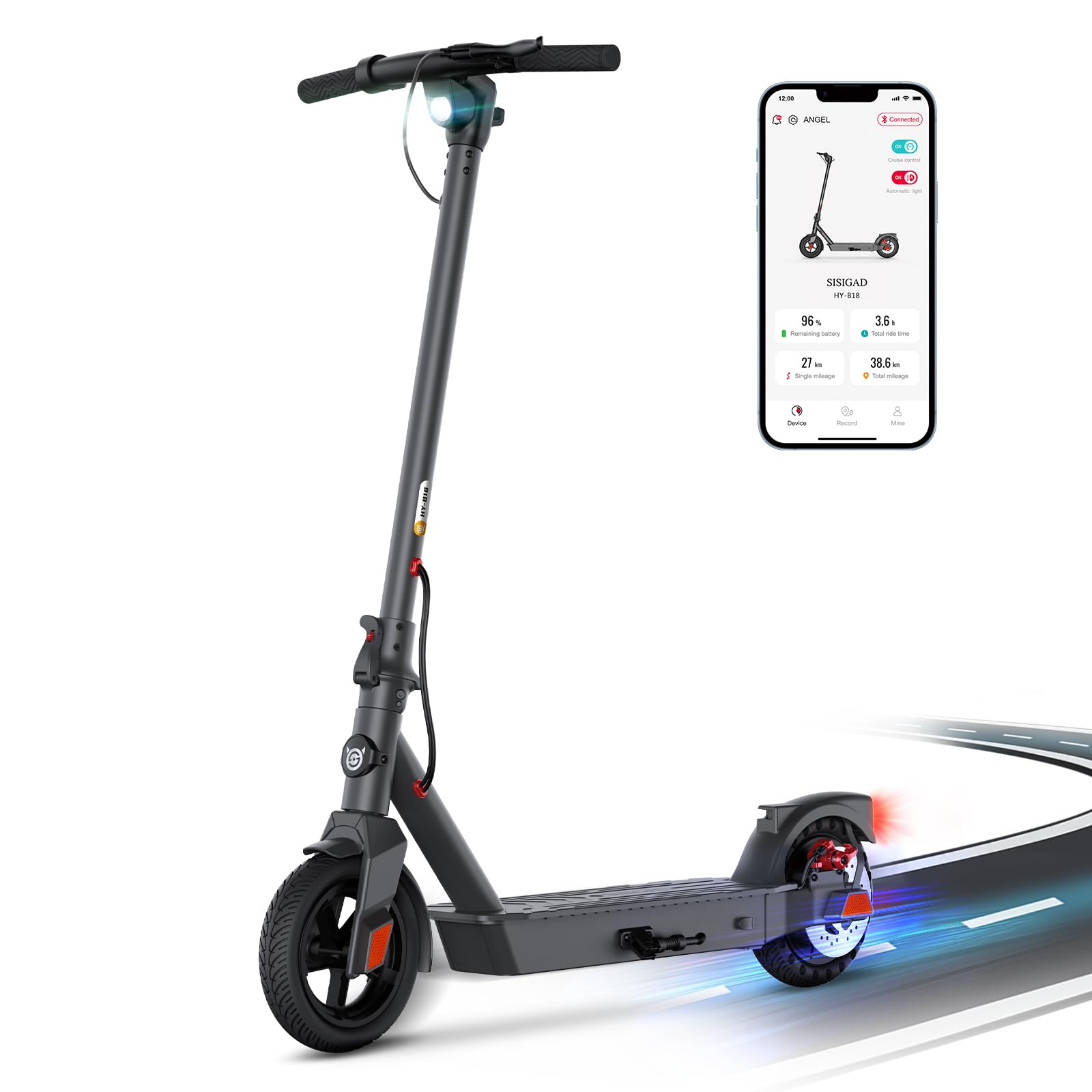 SISIGADElectric Scooter Adults- 500W Peak Motor, 18 Miles Range & 17 MPH, 10" Tires Portable Folding Commuting Electric Scooter Adults with Dual Braking System and App Control