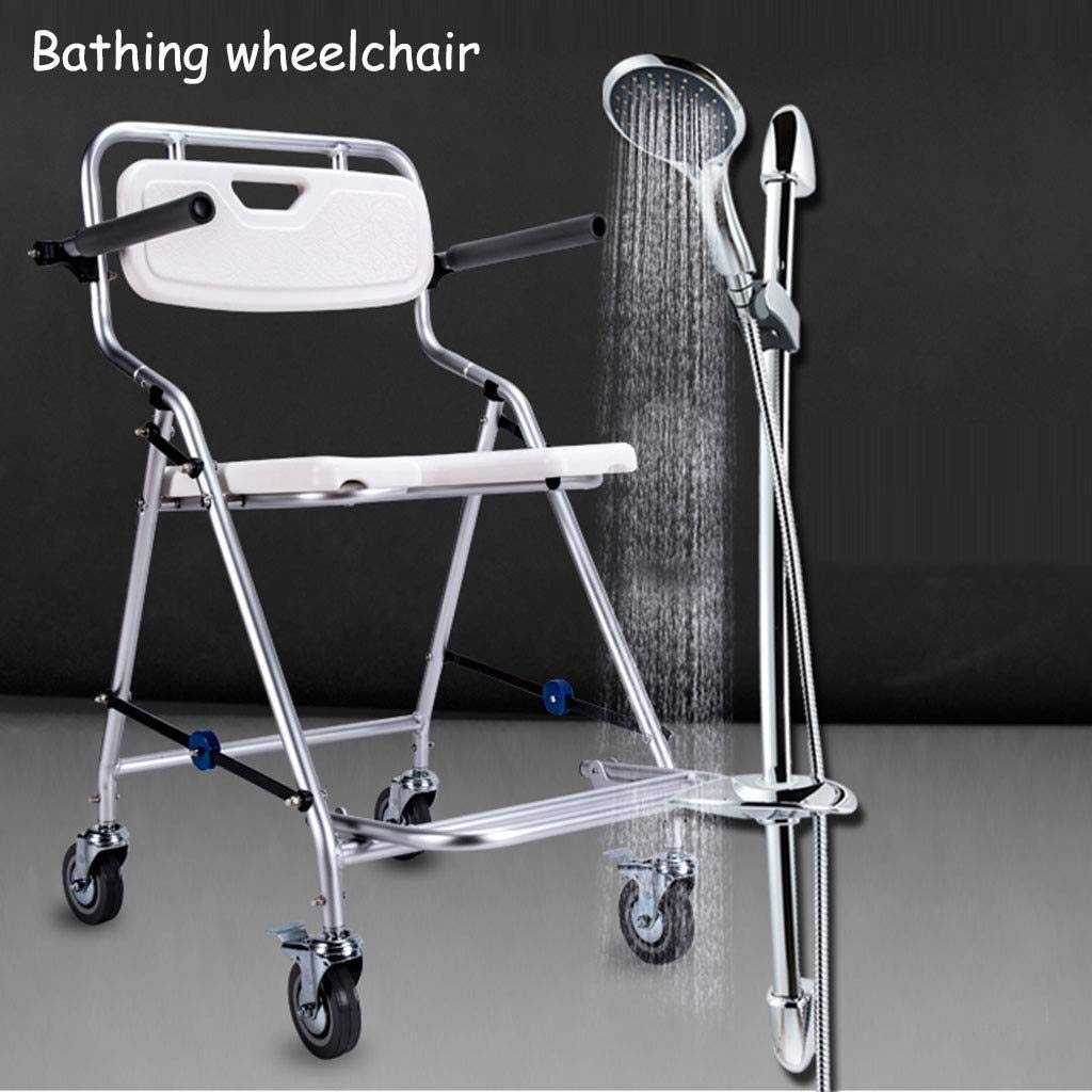 Sgabello da Doccia, Sedile da Doccia, Sedia da Doccia Pieghevole con Ruote, Telaio in Lega di Alluminio Impermeabile, capacità di Carico Eccellente, 340 kg