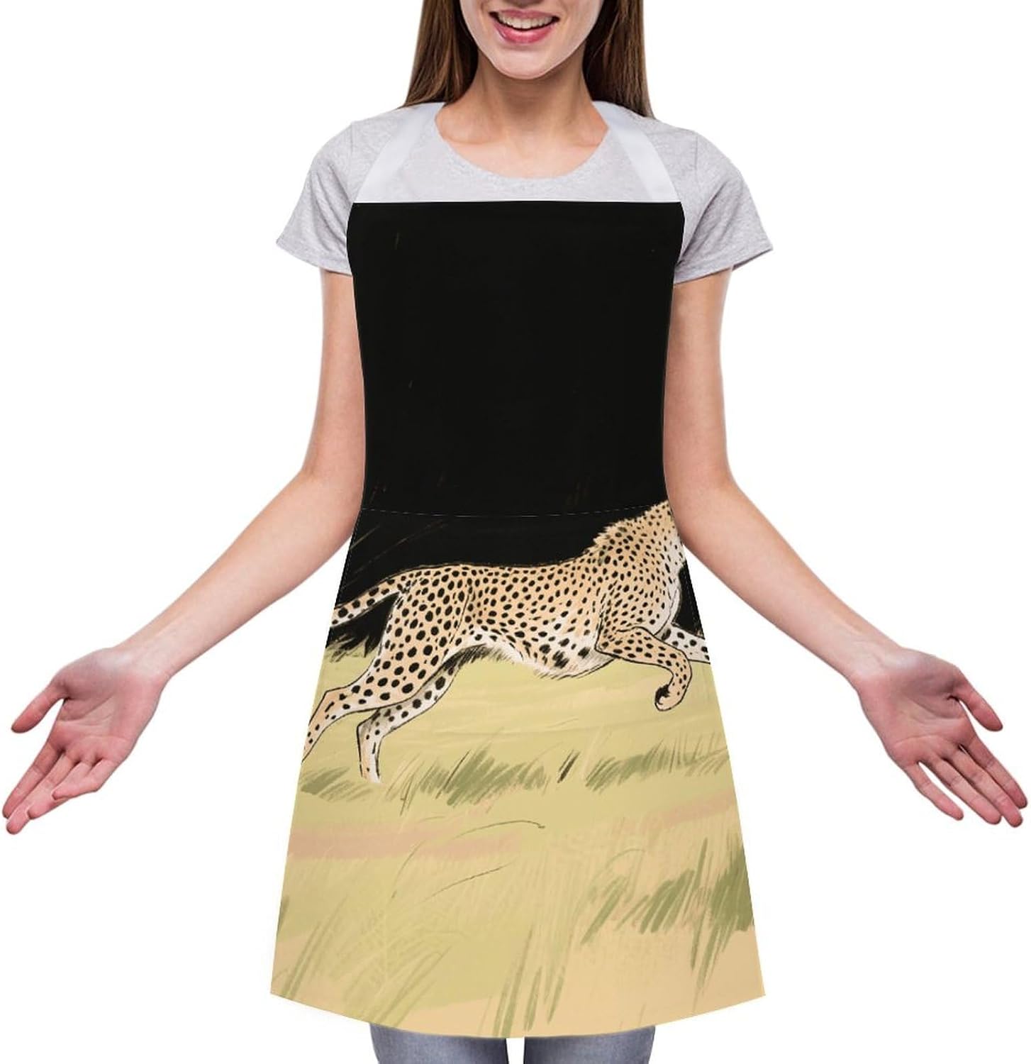 Running Cheetah Apron Adjustable Chef Apron with Pocket for Men Women Waterproof Bib Apron Durable Cooking Apron for BBQ Baking Kitchen Cooking Apron