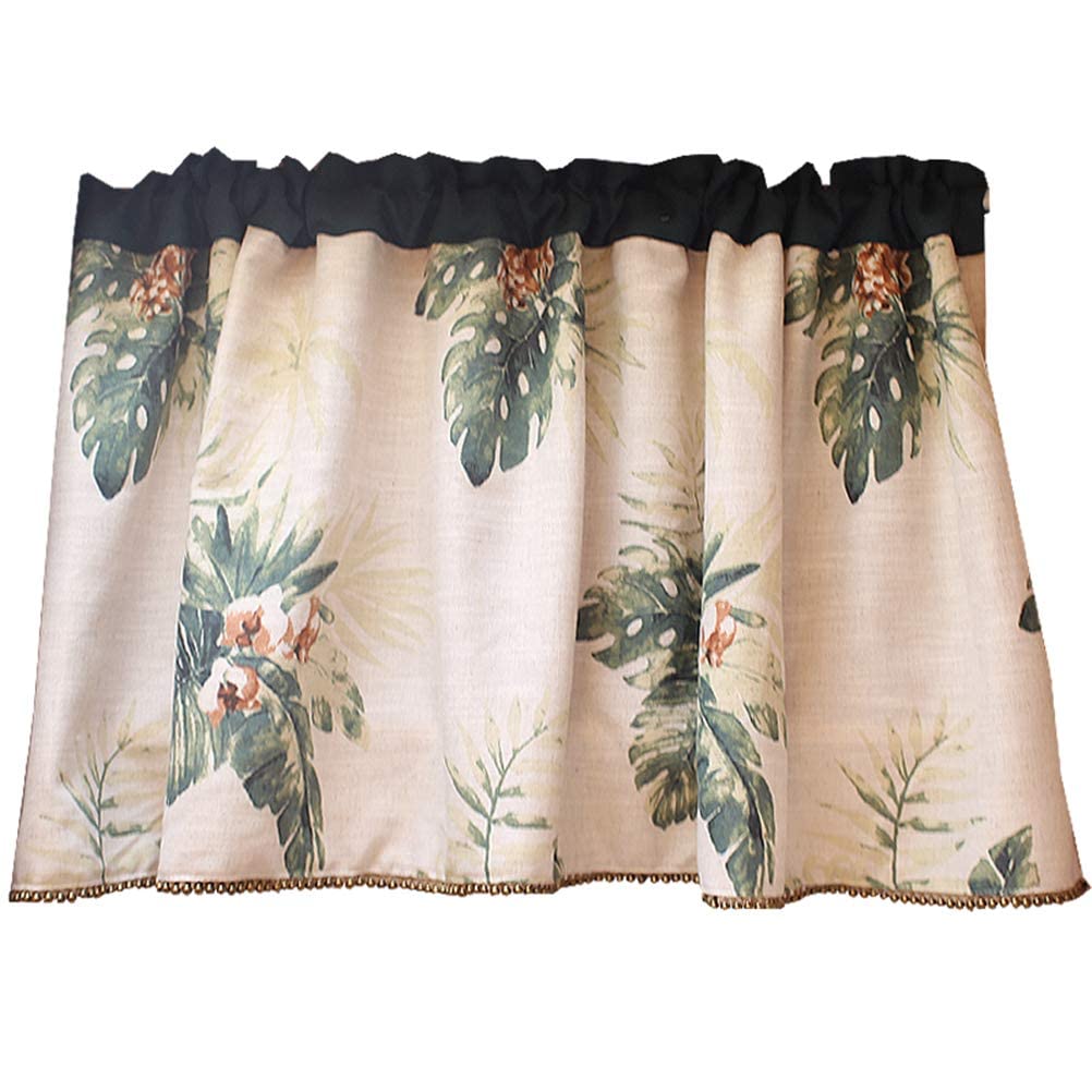 Cortinas cortas de cocina con un diseño floral exclusivo y acabado de borlas