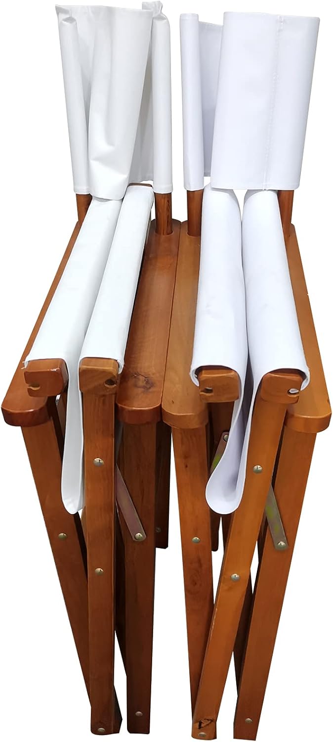 Set of 2 Folding Director Chairs Professional Makeup Artist Chairs Portable Lawn Chair w/Solid Wood Frame Lightweight Camping Chair for Patio Backyard Fishing -Support 250lbs(2PCS/Natural&White)