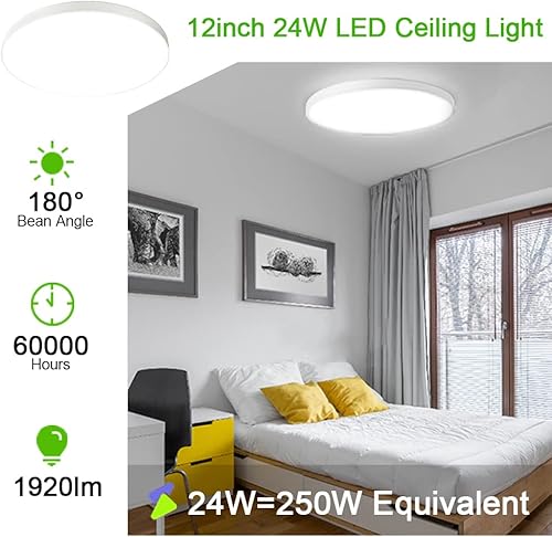 Miniatura 5 de Lámpara LED de techo, 11 pulgadas, 24 vatios, luz redonda de panel plano, luz diurna de 5000 K, lámpara de techo delgada blanca para cocina,