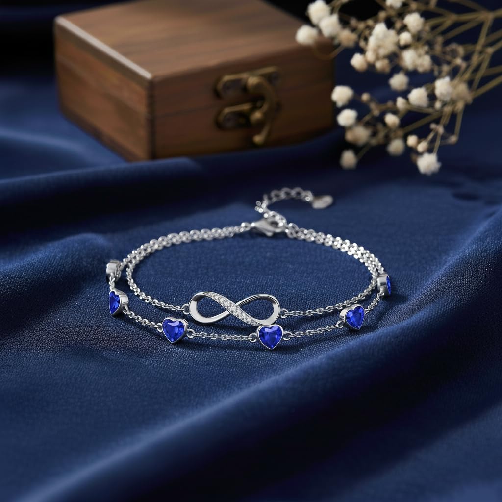 Prismata Infinity Birthstone Charm Link Bracelet/Anklet 925 Sterling Silver Adjustable 12 Months Birthstone Infinity Bracelet/Anklet Birthday Jewelry Gifts for Women Her - Image 4