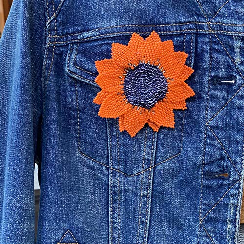 Mayan Arts Elegant Sunflower Pin, Gift For Her, Decorative Collectible Charms For Backpacks, Hats, And Clothes, Handmade Beaded Jewelry, Yellow, Pink, And Orange 3.75 Inches (Orange) #TOP4
