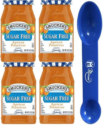 (Pack of 4) Smuckers Sugar Free Apricot Preserves with Splenda Brand Sweetener, 12.75 Oz (Free Miras Trademark 2-in-1 Measuring Spoon Included!)