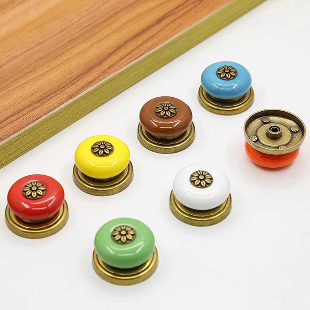 Vintage Ceramic Drawer Knobs,Cabinet Wardrobe Bow Pull Handles,Set of 6, Round Ceramic Handles Kitchen Cabinet Pull Ceramic Knobs Dresser Knobs Cupboard Handle, Hardware Ceramic Handles(Green)