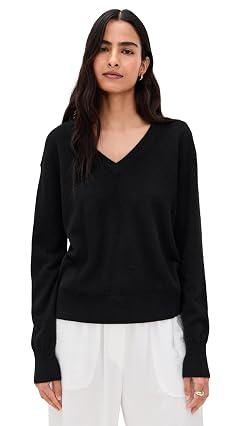 White Warren Womens Cashmere V Neck Pullover Black M