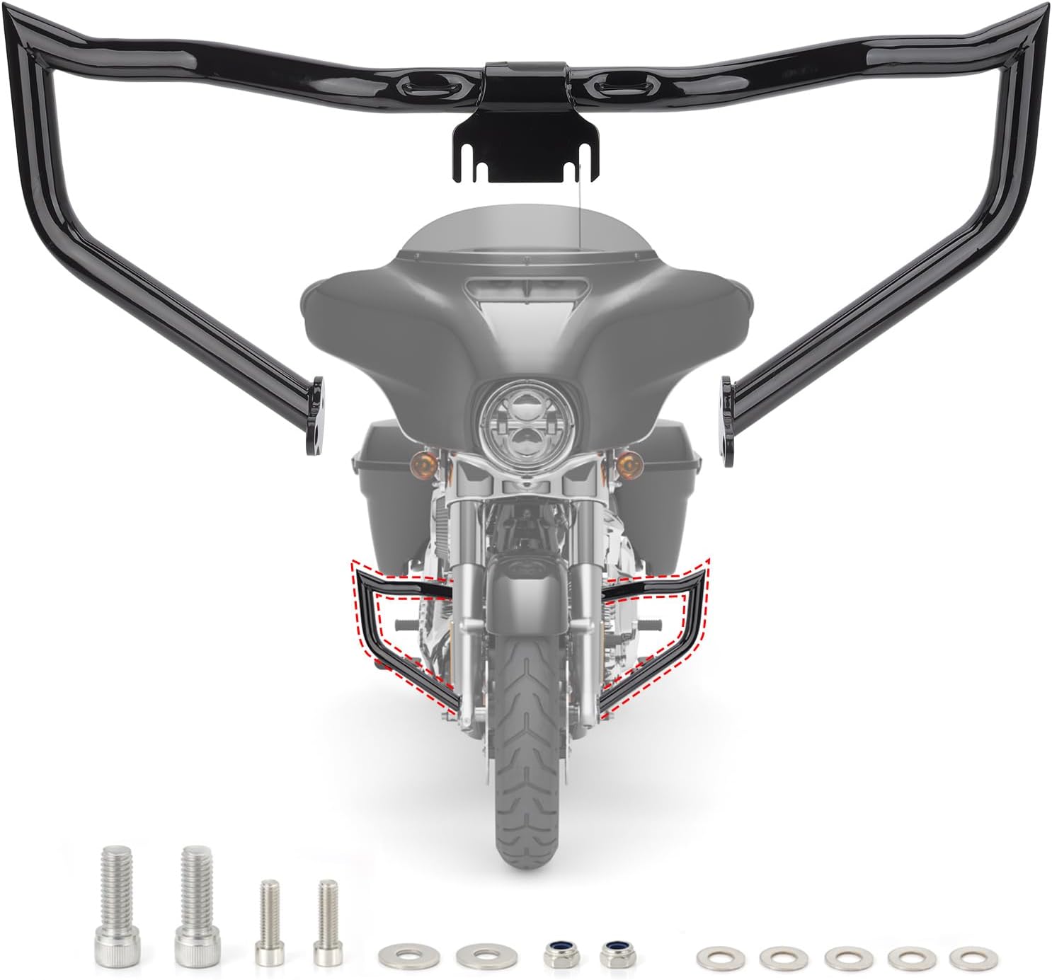 Motorcycle Crash Bar Engine Guard Highway Bar Fit for Harley Touring Road King Street Glide Electra Glide 2009-2023(Chromed Silver)