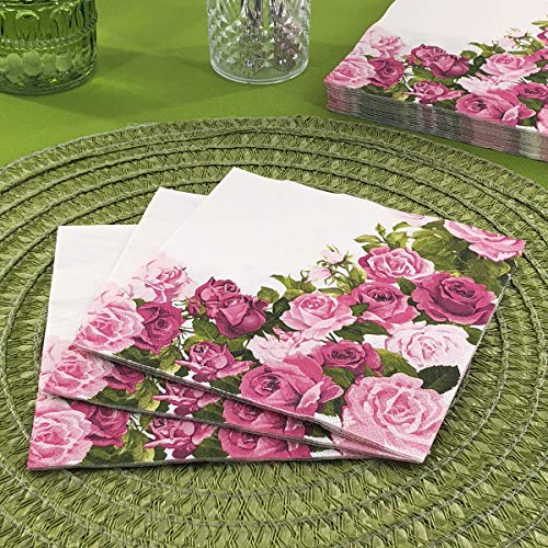 Dining Collection Decorative Floral Paper Lunch Napkins - Pretty in Pink, 20 Count, 6.5 inch - Thumbnail 2