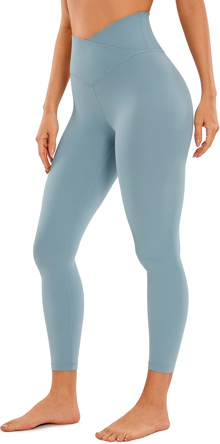 CRZ YOGA Womens V Waist Leggings 25" - Crossover High Waisted Yoga Light Grayish Blue X-Large
