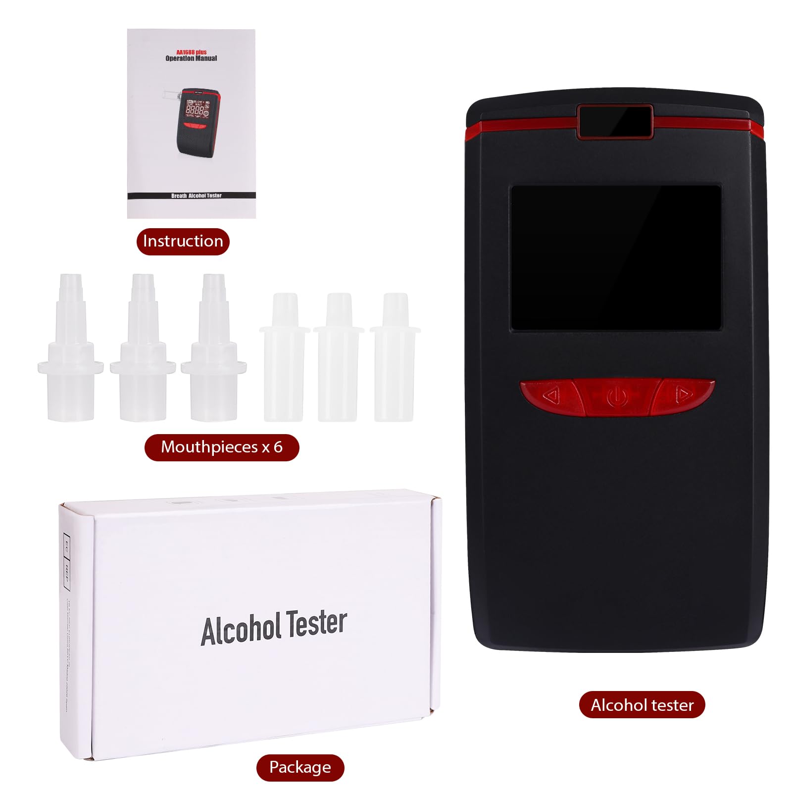 Ethylotest Electronique, Alcootest Ethylotest Homologué Certifié, Ethylotest Portable avec 4 Embouts, Capteur Semi-conducteur E1