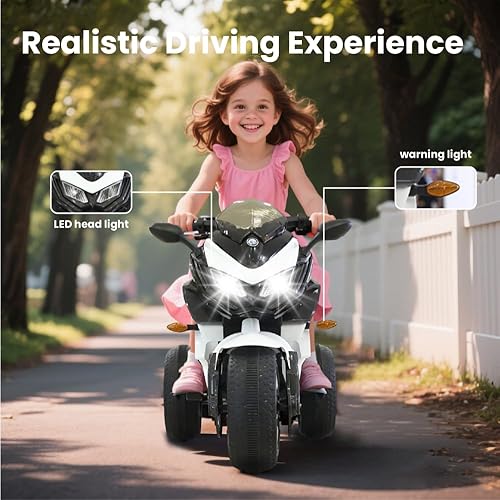 Miniatura 7 de Motocicleta para niños, juguete eléctrico de 3 ruedas con luces LED, ruedas de entrenamiento y asiento de poliuretano, recargable de 12 V, capacidad