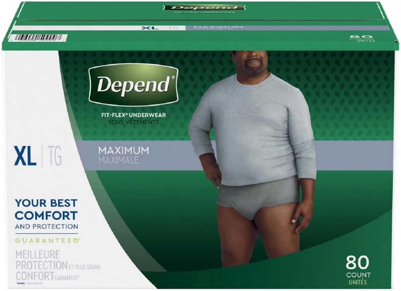 Depend Fit-Flex Extra Large Maximum Absorbency Underwear for Men, 80 Count