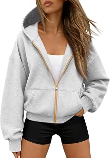Trendy Queen Women's Zip Up Hoodie Fleece Lined Cropped Sweatshirt Y2K Oversized Fall Jacket