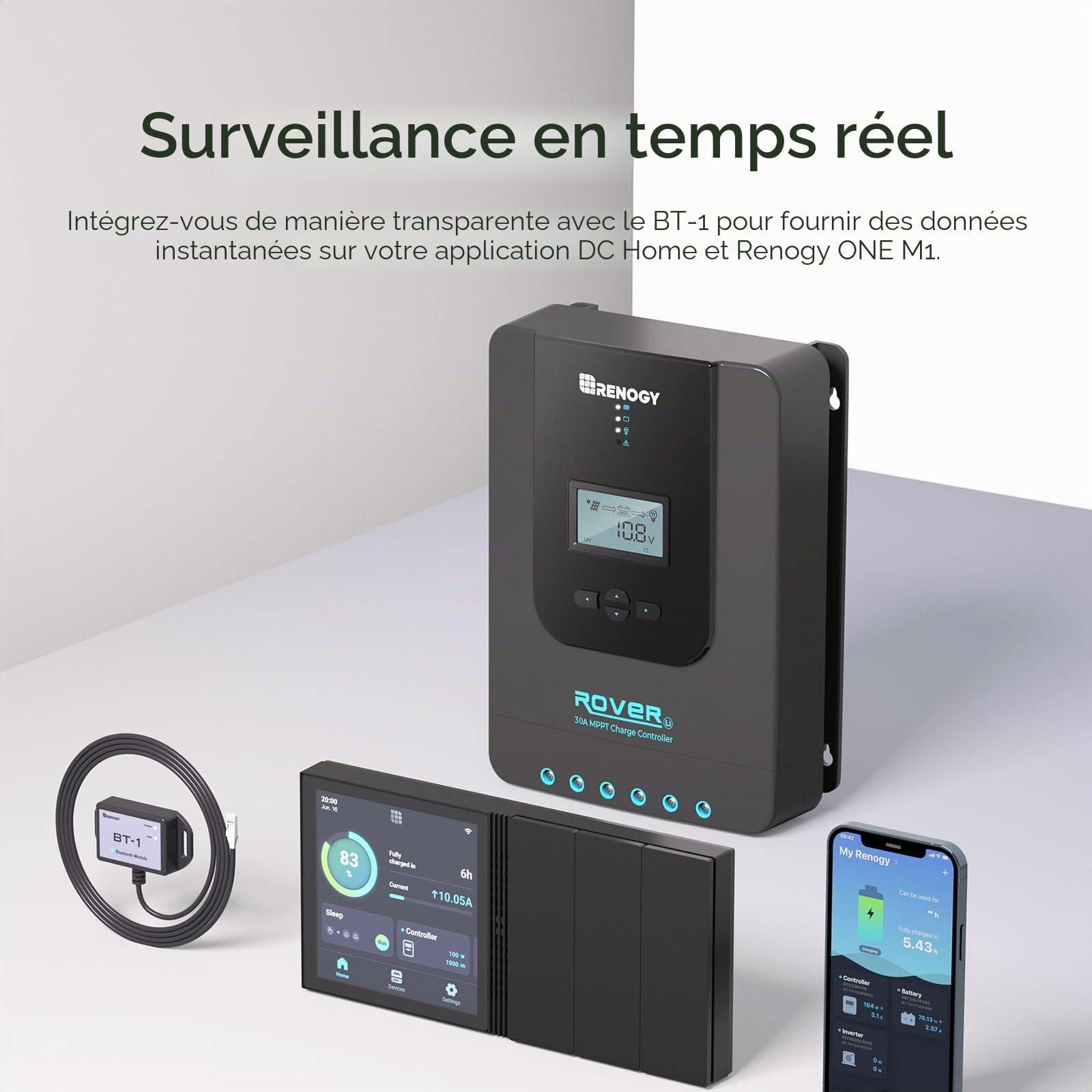 Renogy Régulateur solaire MPPT 20 A 12/24 V avec écran LCD