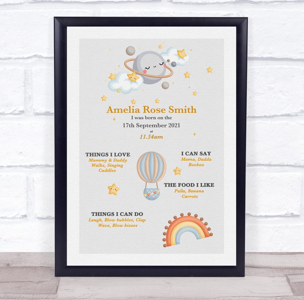 The Card Zoo New Baby Birth Details Christening Nursery Moon Stars Rainbow Gift Print
