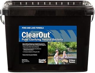 CrystalClear Clearout Pond Clarifier, Cleans Water & Eliminates Odor, Natural & Easy to Use Bacteria & Enzyme Packets, Safe for The Environment, Treats 1 Acres, 3 Month Supply, 48 Packets, 24 lbs