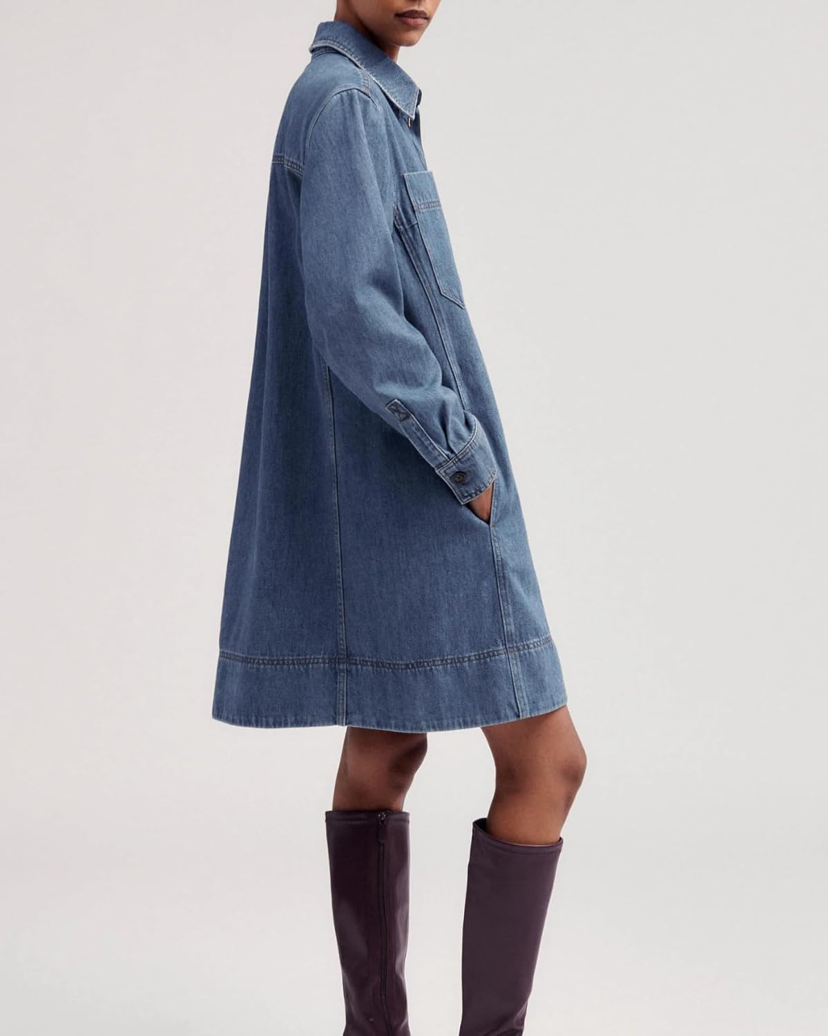 Women's Denim Shirt Mini Dress Long Sleeve Button Down Tunic Jean Dress Casual Loose Shift Short Dresses - Image 4