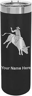 LaserGram 22oz Vacuum Insulated Skinny Tumbler, Bull Rider Cowboy, Personalized Engraving Included (Black)