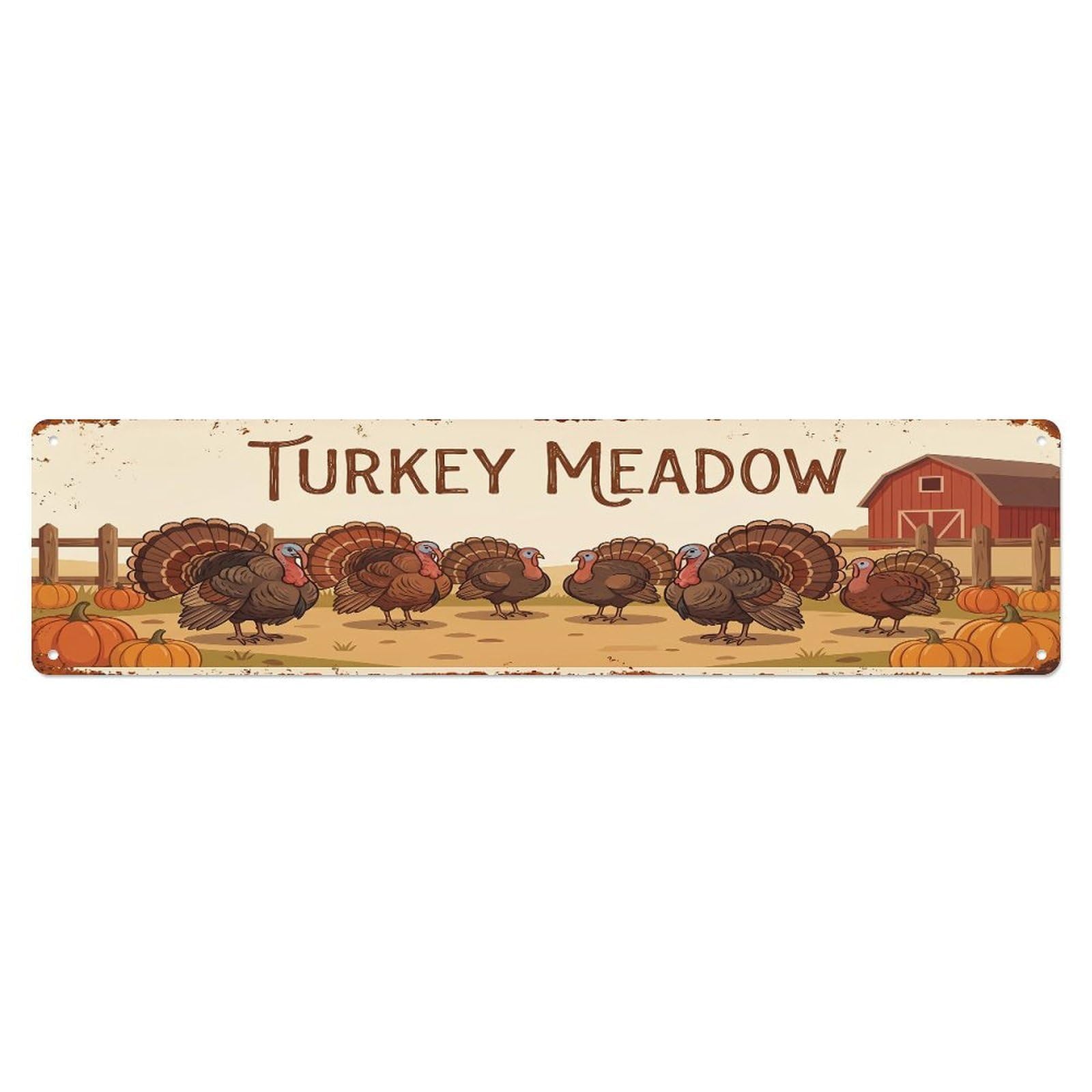 Vintage Turkey Farm Scene Turkey Meadow Metal Tin Sign