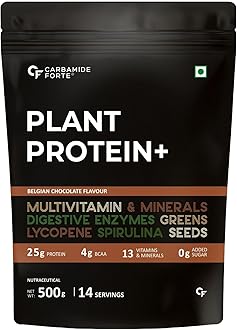 Plant Protein Powder - Plant Based Protein Powder with Multivitamin, Minerals, Superfoods, Pea Protein, Digestive Enzymes | Plant Protein Powder - Belgian Chocolate Flavour - 500g