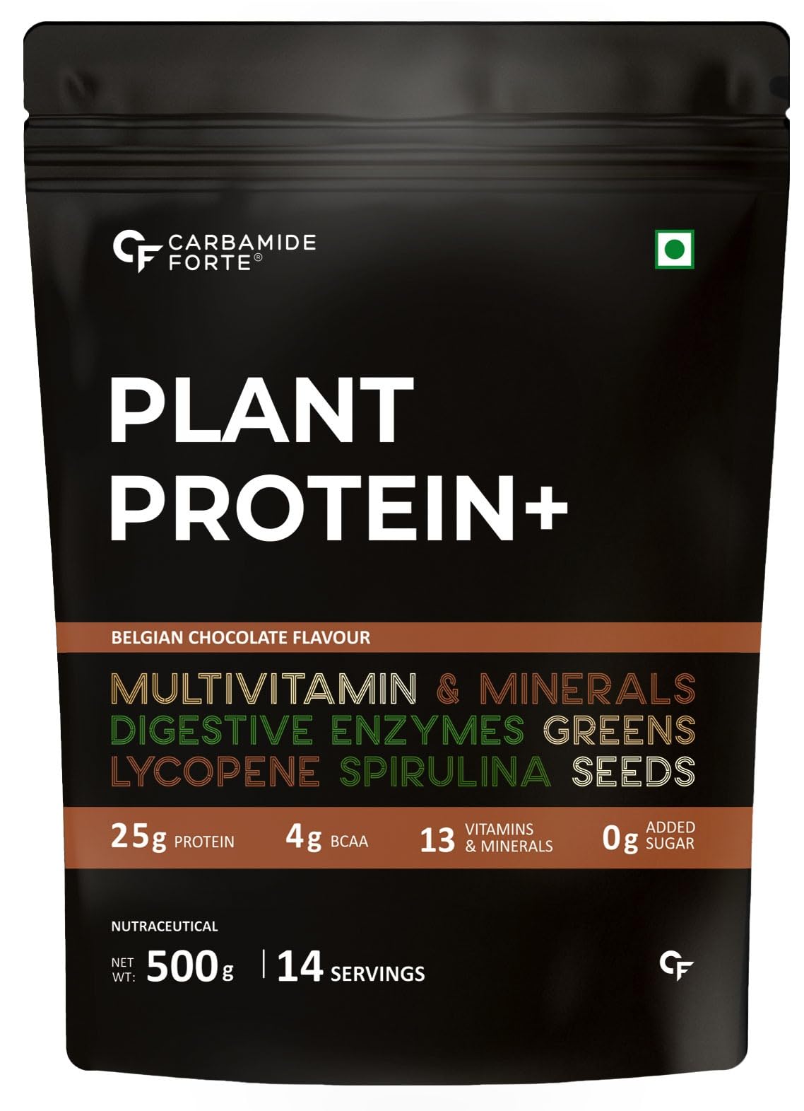 Plant Protein Powder - Plant Based Protein Powder with Multivitamin, Minerals, Superfoods, Pea Protein, Digestive Enzymes | Plant Protein Powder - Belgian Chocolate Flavour - 500g