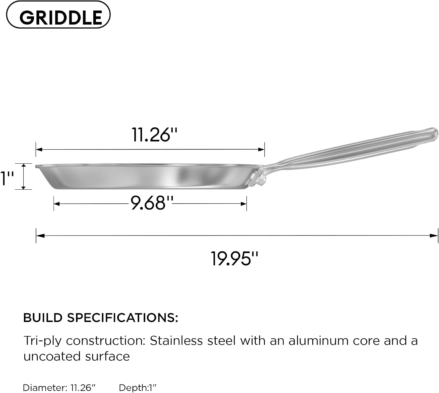 COOKER KING 11" Stainless Steel Crepe Pan, Everyday Flat Skillet