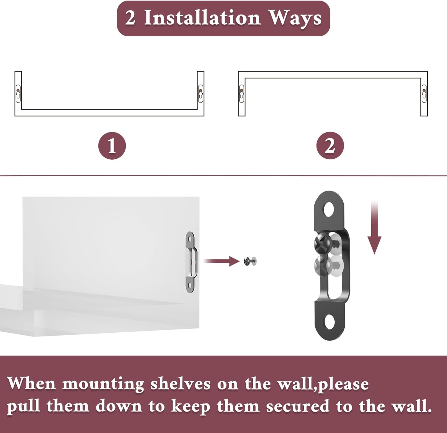 SRIWATANA Floating Shelves Wall Mounted, Solid Wood Wall Shelves, Pink