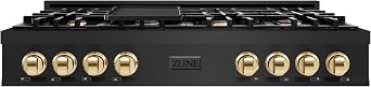 ZLINE Autograph Edition 48 in. Classic Gas Rangetop with 8 Burners and Porcelain Cooktop in Black Stainless Steel with Polished Gold Accents RTBZ-48-G