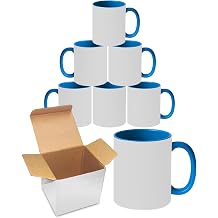 Sublimation Mugs 11oz Blank with Coloured Large Handle & Inner with Box | Durable, Ceramic Orca Finished Mugs Perfect for Custom & DIY Printing, for Loved Ones | Medium Blue Pack of 6