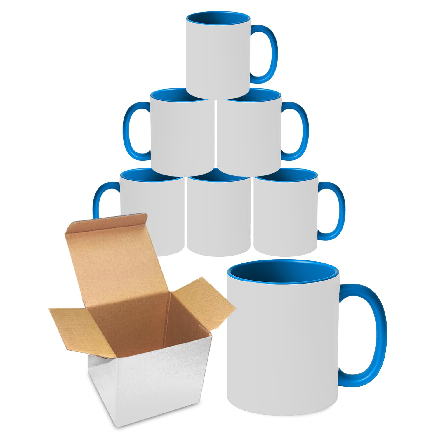 Sublimation Mugs 11oz Blank with Coloured Large Handle & Inner with Box | Durable, Ceramic Orca Finished Mugs Perfect for Custom & DIY Printing, for Loved Ones | Medium Blue Pack of 12 — image 1