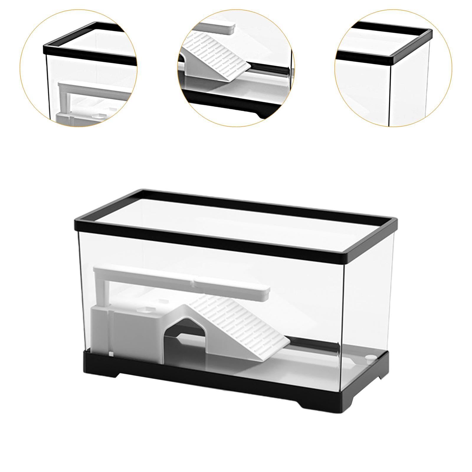 Turtle Tank Recipiente Terrario Tortuga Acuario Material PC Multizona Adecuado para Tortugas Reptiles Anfibios Y Hogares Familiare, Negro, Individual