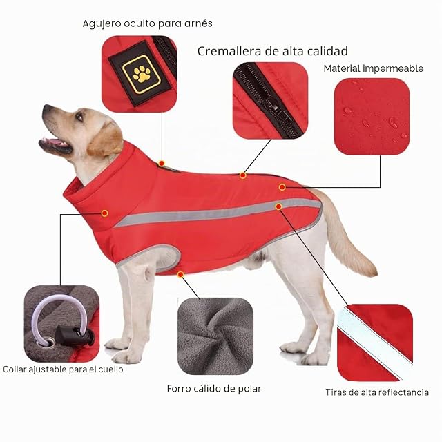 Foto 3 de 7 de FEimaX Abrigo para Perros de Invierno Chaqueta Impermeable Ropa a Prueba de Viento con Forro Polar y Orificio…