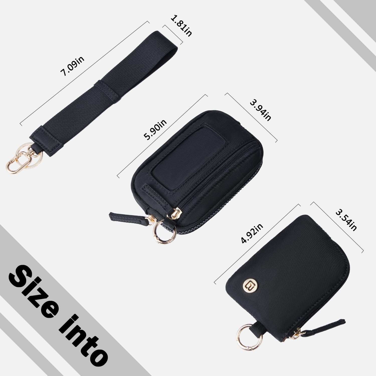 POIUGOYA Nylon Wristlet Wallets, Dual Pouch Keychain Wristlet Wallet, RFID Small Wallet With Coin Pouch,ID Window For Travel