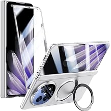 for Oppo Find N5 Magnetic Case with Rotating Ring Holder, Kickstand Case with Screen Protector Hinge Protection Support Wireless Charging Slim Hard PC Protective Cover for Oppo Find N5 Silver