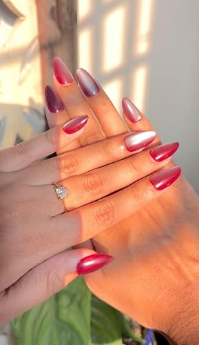 Glossara Stick on Nails False Nails Nail Extension Press on Nails Glossy Wine Red Almond Shape Korean Abs Reusable Artificial Manicure for Women and Girls