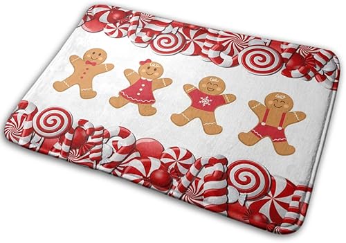 Miniatura 3 de Lollypop Swirl Gingerbread Man Girl Christmas Ginger Woman Boy Design Pan, decoración de baño, 30 x 20 pulgadas, alfombra de baño húmeda y acogedora